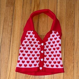 Red and Pink Heart Patterned Halter Top